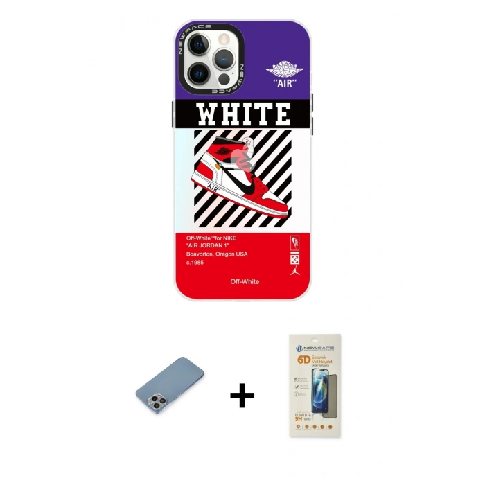 MARSİLYAN™- iPhone 12 Pro Max Kılıf Siluet Çizgi Koleksiyonu - Siyah 6D Mat Seramik Hayalet Nano Ekran Koruyucu + Shine Kamera Lens Koruma Cam - GI
