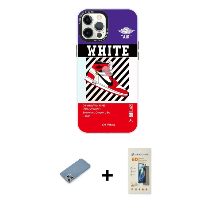 MARSİLYAN™- iPhone 12 Pro Max Kılıf Siluet Çizgi Koleksiyonu - Siyah 6D Mat Seramik Hayalet Nano Ekran Koruyucu + Shine Kamera Lens Koruma Cam - GS