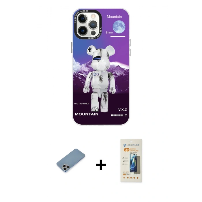 MARSİLYAN™- iPhone 12 Pro Max Kılıf Siluet Çizgi Koleksiyonu - Siyah 6D Mat Seramik Hayalet Nano Ekran Koruyucu + Shine Kamera Lens Koruma Cam - GI