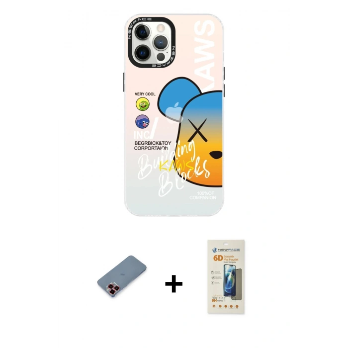 MARSİLYAN™- iPhone 12 Pro Max Kılıf Siluet Çizgi Koleksiyonu - Siyah 6D Mat Seramik Hayalet Nano Ekran Koruyucu + Metal Kamera Lens Koruma Cam - KI
