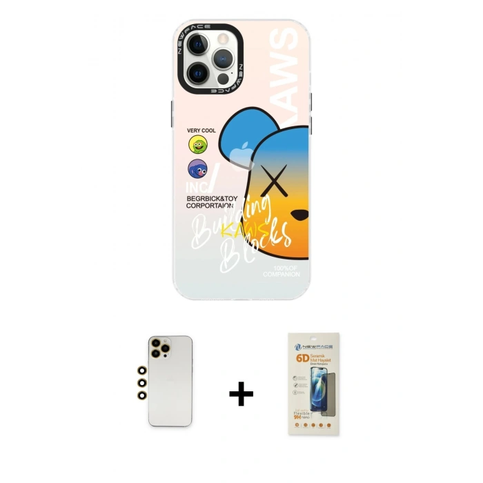 MARSİLYAN™- iPhone 12 Pro Max Kılıf Siluet Çizgi Koleksiyonu - Siyah 6D Mat Seramik Hayalet Nano Ekran Koruyucu + Shine Kamera Lens - GD