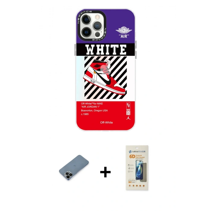MARSİLYAN™- iPhone 12 Pro Max Kılıf Siluet Çizgi Koleksiyonu - Siyah 6D Mat Seramik Hayalet Nano Ekran Koruyucu + Siyah Shine Kamera Lens Koruma Cam