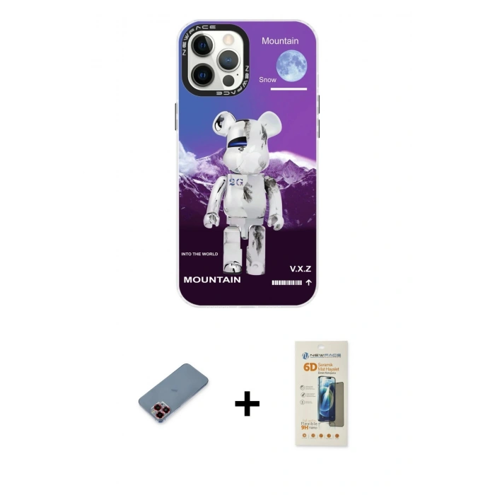 MARSİLYAN™- iPhone 12 Pro Max Kılıf Siluet Çizgi Koleksiyonu - Siyah 6D Mat Seramik Hayalet Nano Ekran Koruyucu + Metal Kamera Lens Koruma Cam - KI
