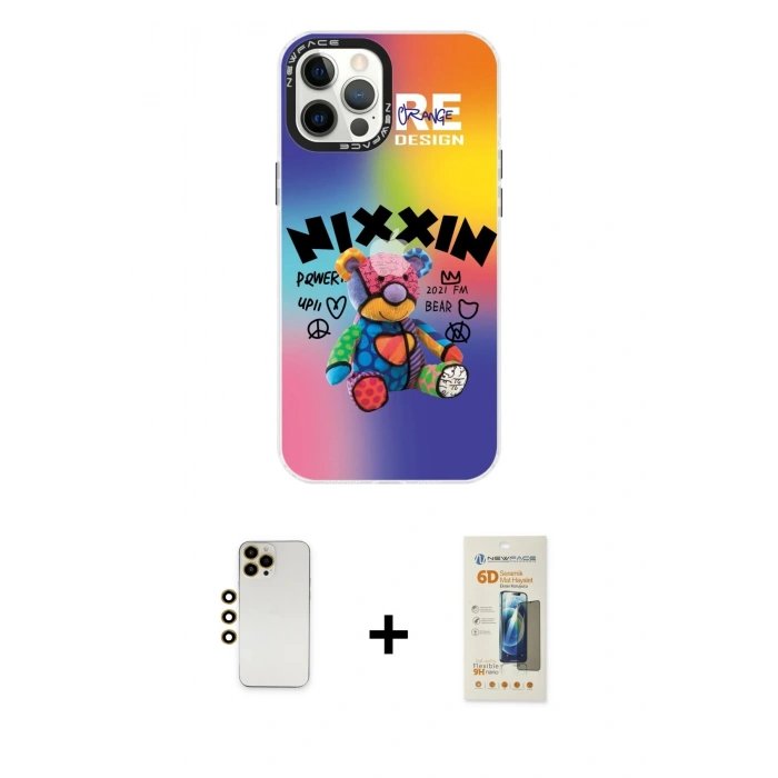 MARSİLYAN™- iPhone 12 Pro Max Kılıf Siluet Çizgi Koleksiyonu - Siyah 6D Mat Seramik Hayalet Nano Ekran Koruyucu + Shine Kamera Lens - GD