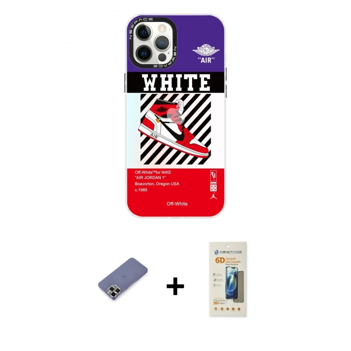 MARSİLYAN™- iPhone 12 Pro Max Kılıf Siluet Çizgi Koleksiyonu - Siyah 6D Mat Seramik Hayalet Nano Ekran Koruyucu + Gold Metal Kamera Lens Koruma Cam