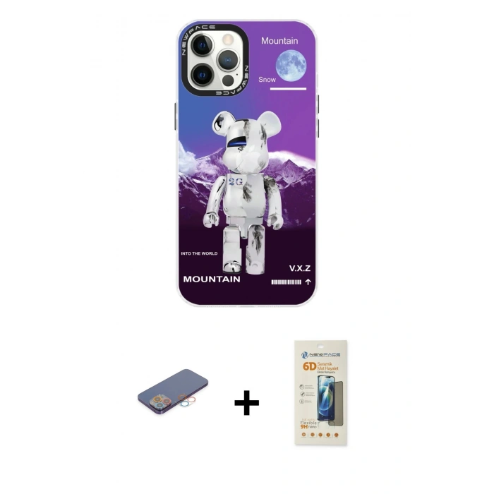 MARSİLYAN™- iPhone 12 Pro Max Kılıf Siluet Çizgi Koleksiyonu - Siyah 6D Mat Seramik Hayalet Nano Ekran Koruyucu + Renkli Kamera Lens Koruma Cam - PE
