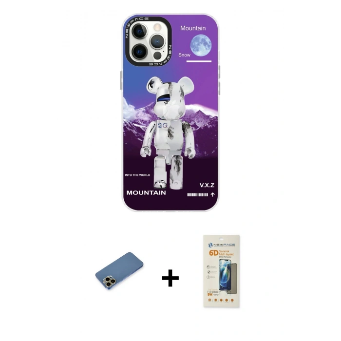 MARSİLYAN™- iPhone 12 Pro Max Kılıf Siluet Çizgi Koleksiyonu - Siyah 6D Mat Seramik Hayalet Nano Ekran Koruyucu + Shine Kamera Lens Koruma Cam - GD