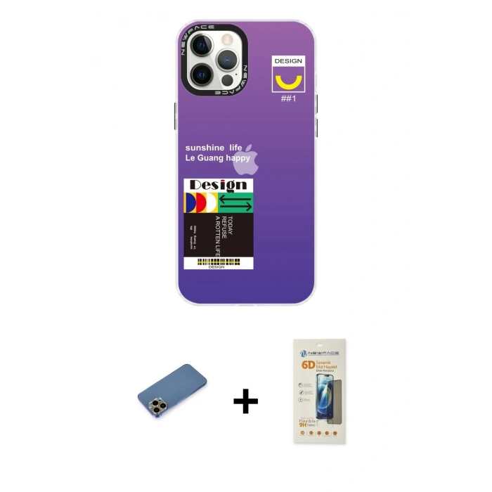 MARSİLYAN™- iPhone 12 Pro Max Kılıf Siluet Çizgi Koleksiyonu - Siyah 6D Mat Seramik Hayalet Nano Ekran Koruyucu + Shine Kamera Lens Koruma Cam - GD