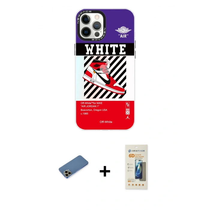 MARSİLYAN™- iPhone 12 Pro Max Kılıf Siluet Çizgi Koleksiyonu - Siyah 6D Mat Seramik Hayalet Nano Ekran Koruyucu + Shine Kamera Lens Koruma Cam - GD