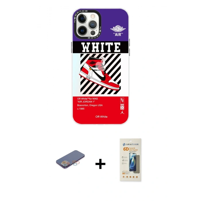 MARSİLYAN™- iPhone 12 Pro Max Kılıf Siluet Çizgi Koleksiyonu - Siyah 6D Mat Seramik Hayalet Nano Ekran Koruyucu + Renkli Kamera Lens Koruma Cam - PE