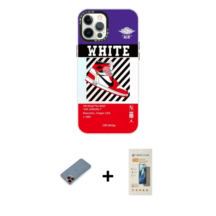MARSİLYAN™- iPhone 12 Pro Max Kılıf Siluet Çizgi Koleksiyonu - Siyah 6D Mat Seramik Hayalet Nano Ekran Koruyucu + Metal Kamera Lens Koruma Cam - KI