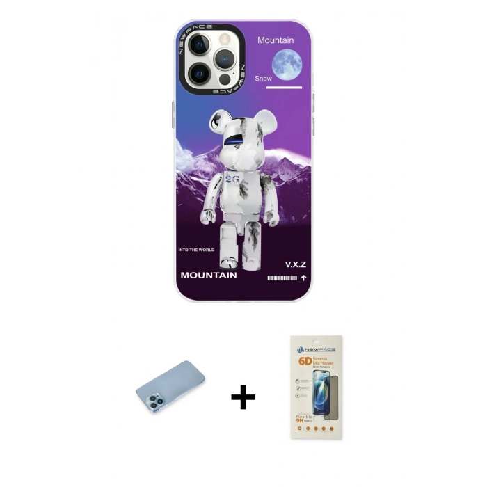 MARSİLYAN™- iPhone 12 Pro Max Kılıf Siluet Çizgi Koleksiyonu - Siyah 6D Mat Seramik Hayalet Nano Ekran Koruyucu + Shine Kamera Lens Koruma Cam - MI