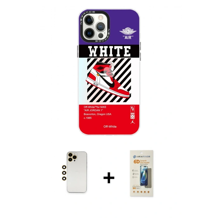 MARSİLYAN™- iPhone 12 Pro Max Kılıf Siluet Çizgi Koleksiyonu - Siyah 6D Mat Seramik Hayalet Nano Ekran Koruyucu + Shine Kamera Lens - GD