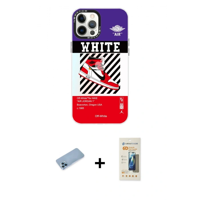 MARSİLYAN™- iPhone 12 Pro Max Kılıf Siluet Çizgi Koleksiyonu - Siyah 6D Mat Seramik Hayalet Nano Ekran Koruyucu + Shine Kamera Lens Koruma Cam - MI