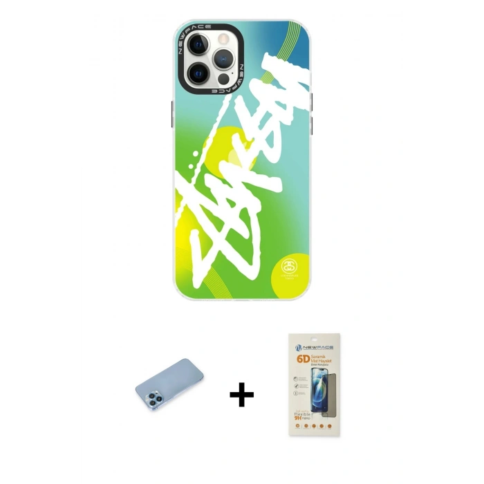 MARSİLYAN™- iPhone 12 Pro Max Kılıf Siluet Çizgi Koleksiyonu - Siyah 6D Mat Seramik Hayalet Nano Ekran Koruyucu + Shine Kamera Lens Koruma Cam - MI