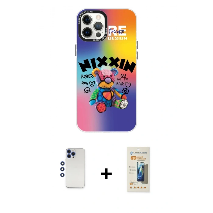 MARSİLYAN™- iPhone 12 Pro Max Kılıf Siluet Çizgi Koleksiyonu - Siyah 6D Mat Seramik Hayalet Nano Ekran Koruyucu + Shine Kamera Lens - LT