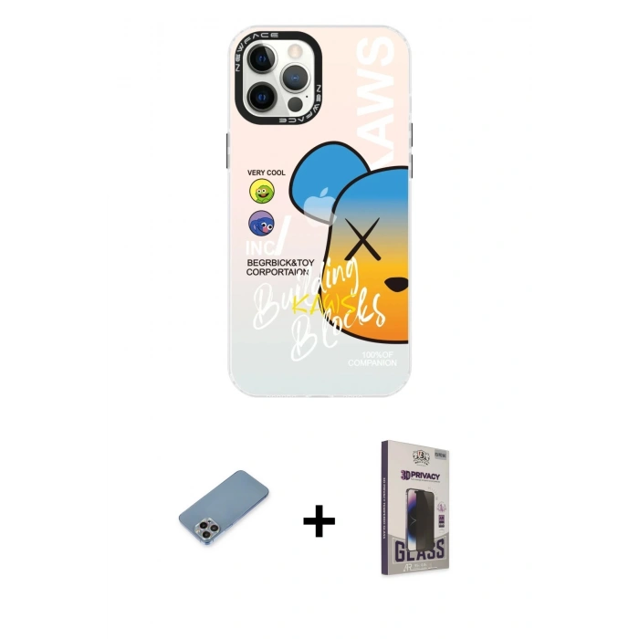 MARSİLYAN™- iPhone 12 Pro Max Kılıf Siluet Çizgi Koleksiyonu - Siyah Bilvis Hayalet Cam Ekran Koruyucu + Shine Kamera Lens Koruma Cam - GI