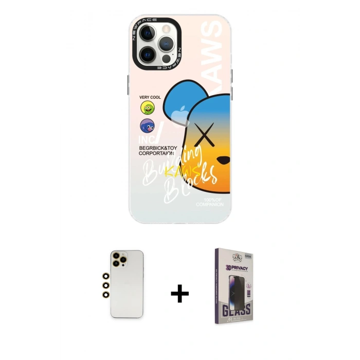 MARSİLYAN™- iPhone 12 Pro Max Kılıf Siluet Çizgi Koleksiyonu - Siyah Bilvis Hayalet Cam Ekran Koruyucu + Shine Kamera Lens - GD