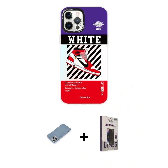 MARSİLYAN™- iPhone 12 Pro Max Kılıf Siluet Çizgi Koleksiyonu - Siyah Bilvis Hayalet Cam Ekran Koruyucu + Shine Kamera Lens Koruma Cam - GI