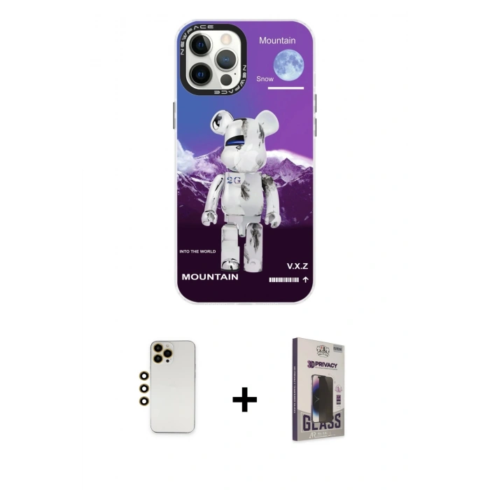 MARSİLYAN™- iPhone 12 Pro Max Kılıf Siluet Çizgi Koleksiyonu - Siyah Bilvis Hayalet Cam Ekran Koruyucu + Shine Kamera Lens - GD