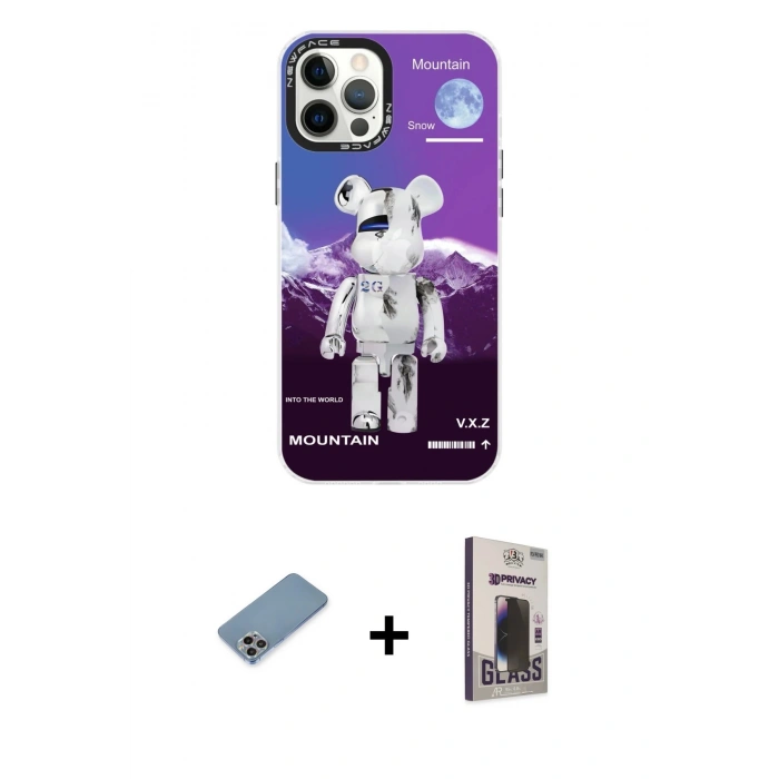 MARSİLYAN™- iPhone 12 Pro Max Kılıf Siluet Çizgi Koleksiyonu - Siyah Bilvis Hayalet Cam Ekran Koruyucu + Shine Kamera Lens Koruma Cam - GI