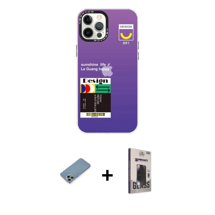 MARSİLYAN™- iPhone 12 Pro Max Kılıf Siluet Çizgi Koleksiyonu - Siyah Bilvis Hayalet Cam Ekran Koruyucu + Shine Kamera Lens Koruma Cam - GI