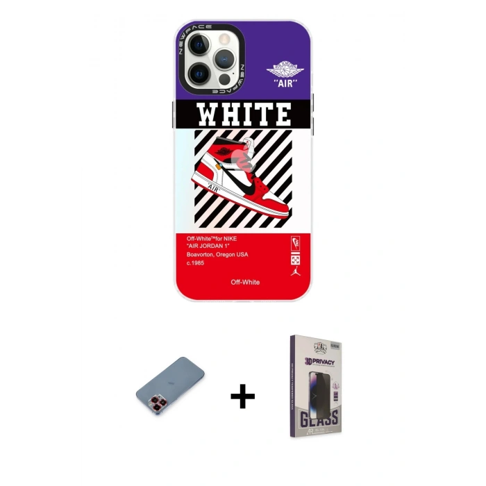 MARSİLYAN™- iPhone 12 Pro Max Kılıf Siluet Çizgi Koleksiyonu - Siyah Bilvis Hayalet Cam Ekran Koruyucu + Metal Kamera Lens Koruma Cam - KI
