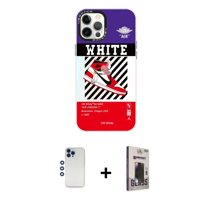 MARSİLYAN™- iPhone 12 Pro Max Kılıf Siluet Çizgi Koleksiyonu - Siyah Bilvis Hayalet Cam Ekran Koruyucu + Shine Kamera Lens - LT