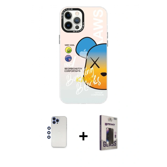 MARSİLYAN™- iPhone 12 Pro Max Kılıf Siluet Çizgi Koleksiyonu - Siyah Bilvis Hayalet Cam Ekran Koruyucu + Shine Kamera Lens - LT