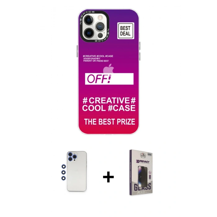 MARSİLYAN™- iPhone 12 Pro Max Kılıf Siluet Çizgi Koleksiyonu - Siyah Bilvis Hayalet Cam Ekran Koruyucu + Shine Kamera Lens - LT