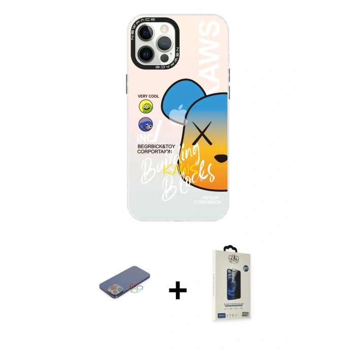 MARSİLYAN™- iPhone 12 Pro Max Kılıf Siluet Çizgi Koleksiyonu - Siyah Bilvis Hayalet Cam Ekran Koruyucu + Renkli Kamera Lens Koruma Cam - MI