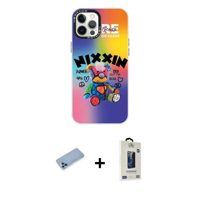 MARSİLYAN™- iPhone 12 Pro Max Kılıf Siluet Çizgi Koleksiyonu - Siyah Bilvis Hayalet Cam Ekran Koruyucu + Shine Kamera Lens Koruma Cam - MI