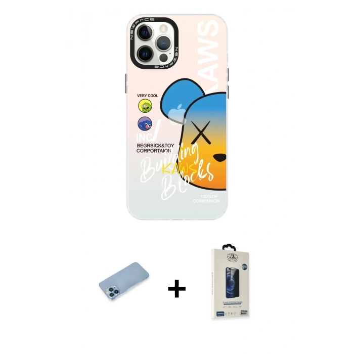 MARSİLYAN™- iPhone 12 Pro Max Kılıf Siluet Çizgi Koleksiyonu - Siyah Bilvis Hayalet Cam Ekran Koruyucu + Shine Kamera Lens Koruma Cam - MI