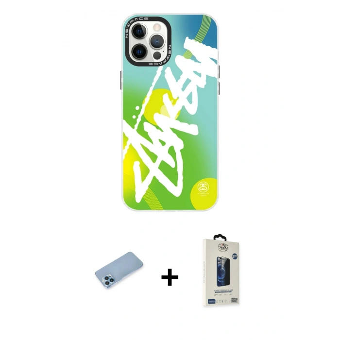 MARSİLYAN™- iPhone 12 Pro Max Kılıf Siluet Çizgi Koleksiyonu - Siyah Bilvis Hayalet Cam Ekran Koruyucu + Shine Kamera Lens Koruma Cam - MI