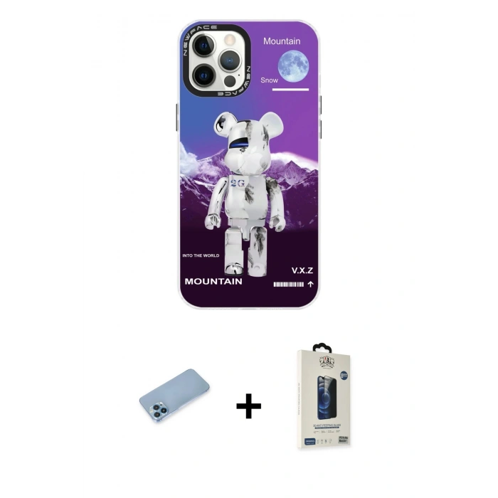 MARSİLYAN™- iPhone 12 Pro Max Kılıf Siluet Çizgi Koleksiyonu - Siyah Bilvis Hayalet Cam Ekran Koruyucu + Shine Kamera Lens Koruma Cam - MI