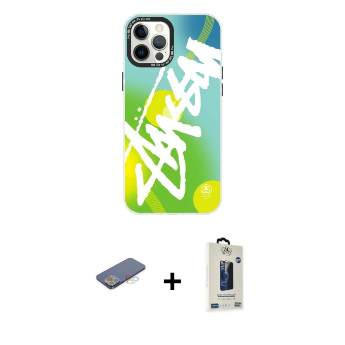 MARSİLYAN™- iPhone 12 Pro Max Kılıf Siluet Çizgi Koleksiyonu - Siyah Bilvis Hayalet Cam Ekran Koruyucu + Renkli Kamera Lens Koruma Cam - MI