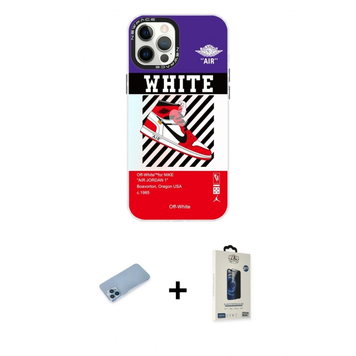 MARSİLYAN™- iPhone 12 Pro Max Kılıf Siluet Çizgi Koleksiyonu - Siyah Bilvis Hayalet Cam Ekran Koruyucu + Shine Kamera Lens Koruma Cam - MI