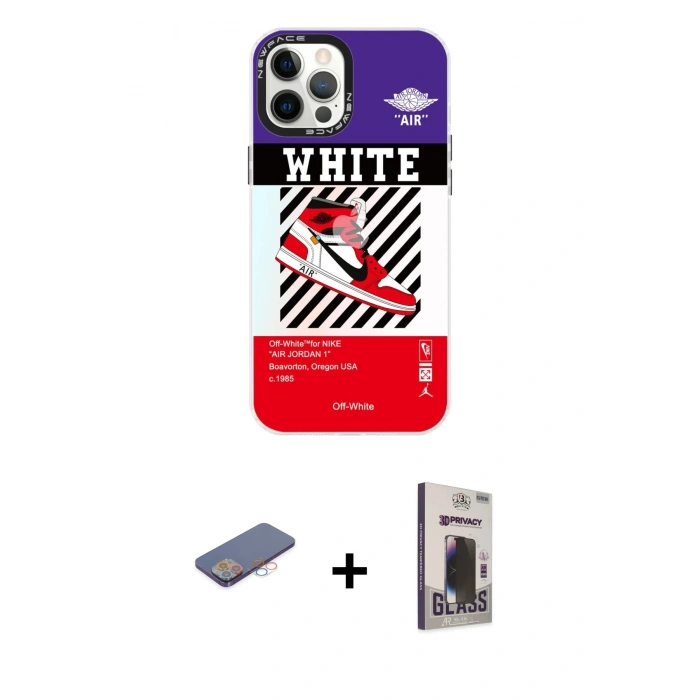 MARSİLYAN™- iPhone 12 Pro Max Kılıf Siluet Çizgi Koleksiyonu - Siyah Bilvis Hayalet Cam Ekran Koruyucu + Renkli Kamera Lens Koruma Cam - PE