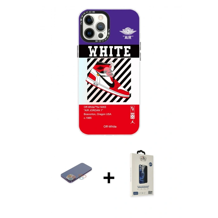 MARSİLYAN™- iPhone 12 Pro Max Kılıf Siluet Çizgi Koleksiyonu - Siyah Bilvis Hayalet Cam Ekran Koruyucu + Renkli Kamera Lens Koruma Cam - PE