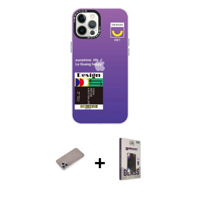 MARSİLYAN™- iPhone 12 Pro Max Kılıf Siluet Çizgi Koleksiyonu - Siyah Bilvis Hayalet Cam Ekran Koruyucu + Shine Kamera Lens Koruma Cam - SABE