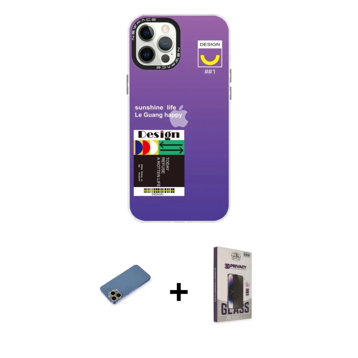 MARSİLYAN™- iPhone 12 Pro Max Kılıf Siluet Çizgi Koleksiyonu - Siyah Bilvis Hayalet Cam Ekran Koruyucu + Shine Kamera Lens Koruma Cam - GD