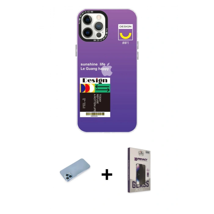MARSİLYAN™- iPhone 12 Pro Max Kılıf Siluet Çizgi Koleksiyonu - Siyah Bilvis Hayalet Cam Ekran Koruyucu + Shine Kamera Lens Koruma Cam - MI