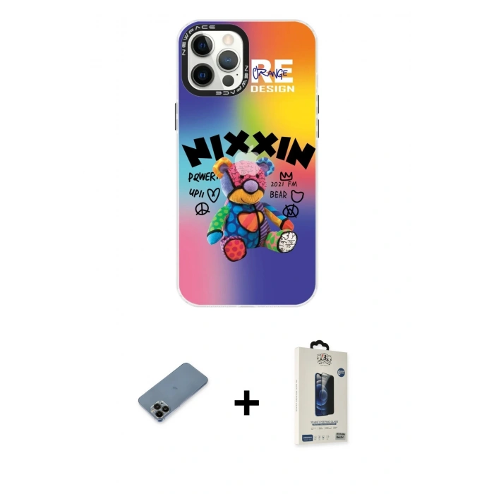 MARSİLYAN™- iPhone 12 Pro Max Kılıf Siluet Çizgi Koleksiyonu - Siyah Bilvis Hayalet Cam Ekran Koruyucu + Shine Kamera Lens Koruma Cam - SH
