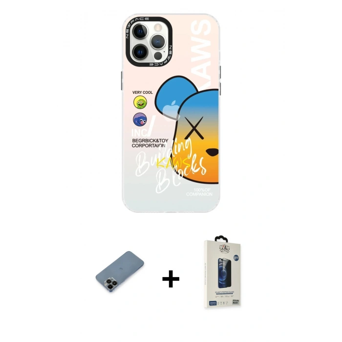 MARSİLYAN™- iPhone 12 Pro Max Kılıf Siluet Çizgi Koleksiyonu - Siyah Bilvis Hayalet Cam Ekran Koruyucu + Shine Kamera Lens Koruma Cam - SH
