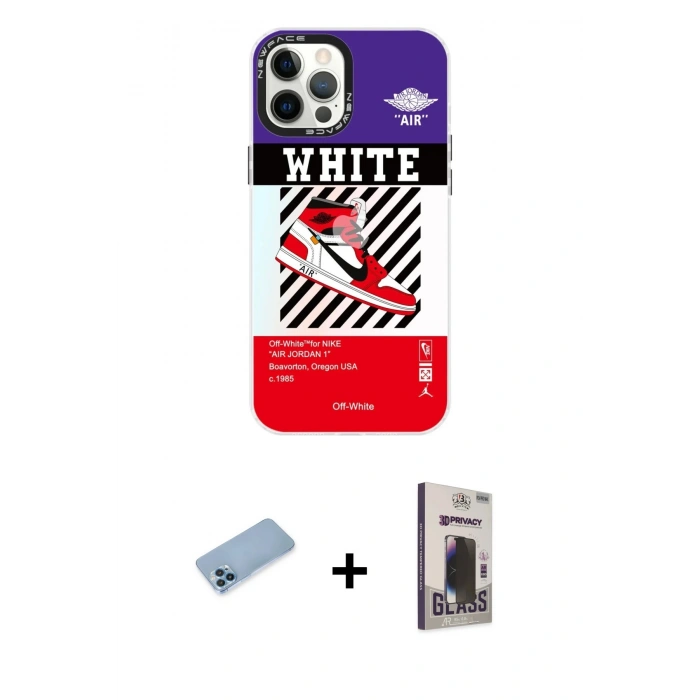 MARSİLYAN™- iPhone 12 Pro Max Kılıf Siluet Çizgi Koleksiyonu - Siyah Bilvis Hayalet Cam Ekran Koruyucu + Shine Kamera Lens Koruma Cam - MI