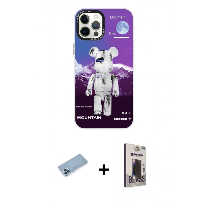 MARSİLYAN™- iPhone 12 Pro Max Kılıf Siluet Çizgi Koleksiyonu - Siyah Bilvis Hayalet Cam Ekran Koruyucu + Shine Kamera Lens Koruma Cam - MI