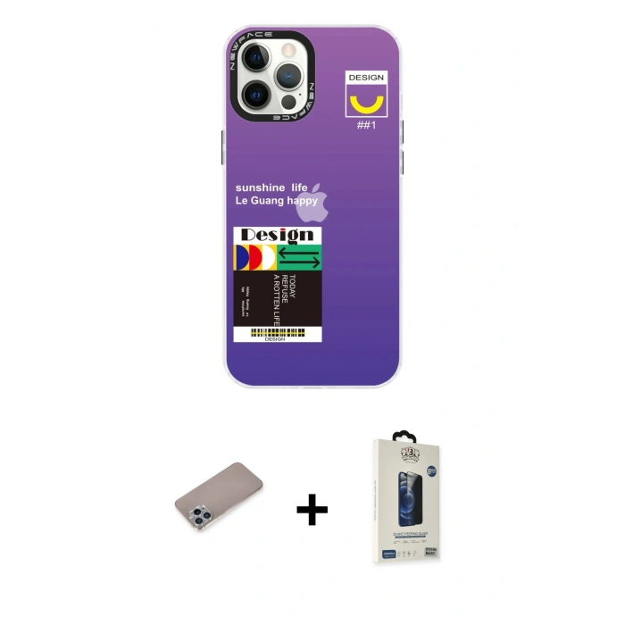 MARSİLYAN™- iPhone 12 Pro Max Kılıf Siluet Çizgi Koleksiyonu - Siyah Bilvis Hayalet Cam Ekran Koruyucu + Shine Kamera Lens Koruma Cam - SABE