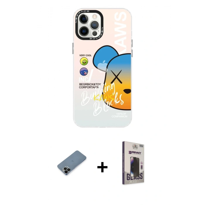 MARSİLYAN™- iPhone 12 Pro Max Kılıf Siluet Çizgi Koleksiyonu - Siyah Bilvis Hayalet Cam Ekran Koruyucu + Shine Kamera Lens Koruma Cam - SH