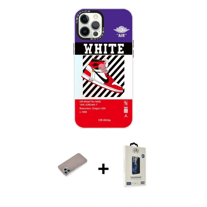 MARSİLYAN™- iPhone 12 Pro Max Kılıf Siluet Çizgi Koleksiyonu - Siyah Bilvis Hayalet Cam Ekran Koruyucu + Shine Kamera Lens Koruma Cam - SABE