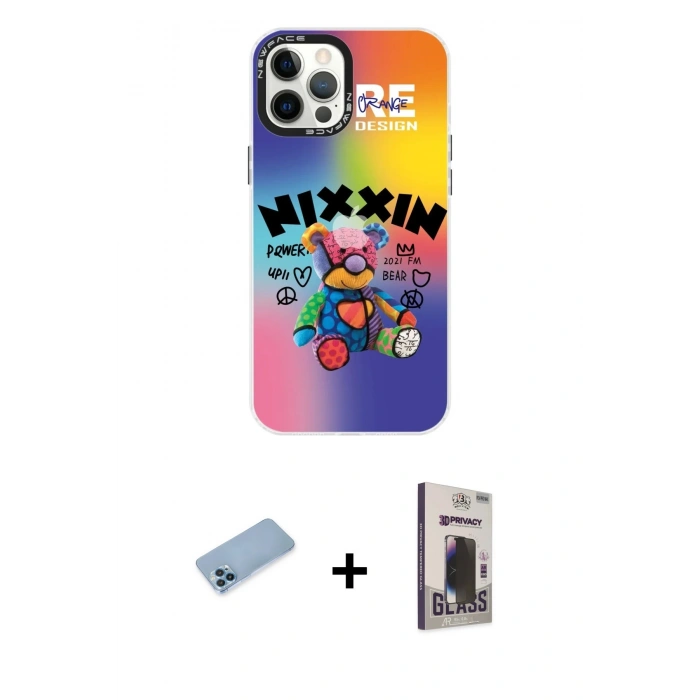 MARSİLYAN™- iPhone 12 Pro Max Kılıf Siluet Çizgi Koleksiyonu - Siyah Bilvis Hayalet Cam Ekran Koruyucu + Shine Kamera Lens Koruma Cam - MI